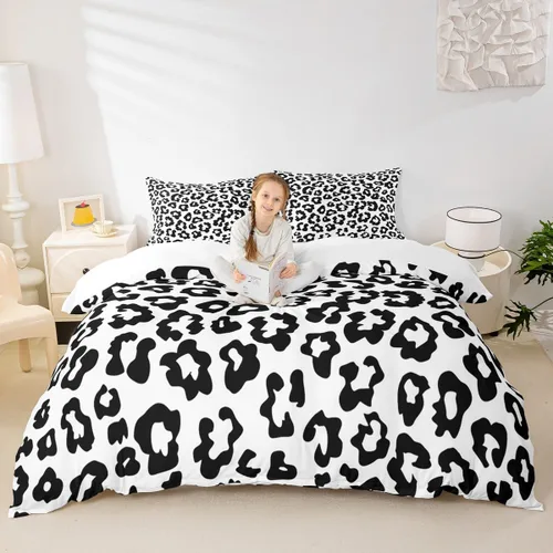 Vista 41 de Juego de funda de edredón para niños con estampado de leopardo, tamaño individual, juego de ropa de cama de moda de piel de guepardo abstracto