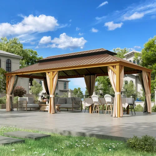 Vista 45 de EROMMY - Kiosco de techo rígido de 12 x 16 pies, kiosco de techo doble de acero galvanizado con marco de aluminio, permanente, de metal