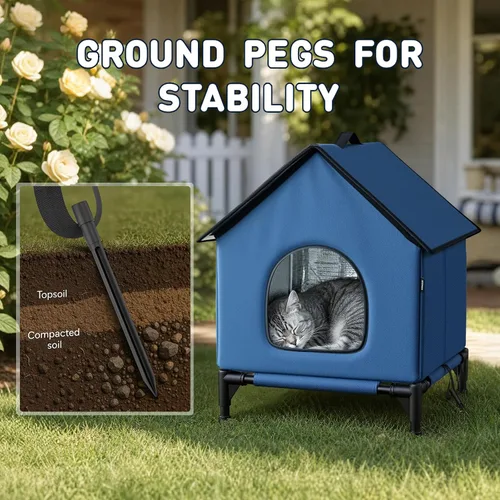 Vista 5 de Casa grande para gatos para exteriores e interiores, fácil de poner, refugio para gatos autocalentamiento para invierno, aislado y resistente a