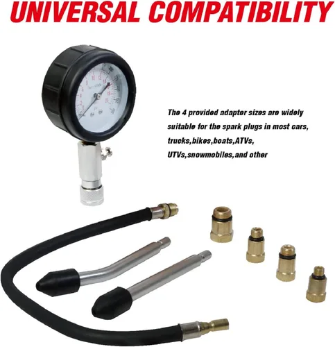 Vista 5 de Big RED Torin - Kit de prueba de compresión de motor, 8 unidades, 0-300 psi, medidor de compresión de cilindro, medidor de herramienta de presión