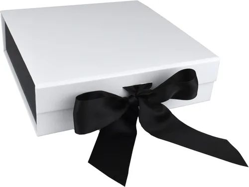 Vista 44 de PACK2PACK Caja de regalo plegable de lujo con cinta extraíble, caja plegable con cierre magnético, bodas, despedidas de soltera, regalos Negro/Blanco