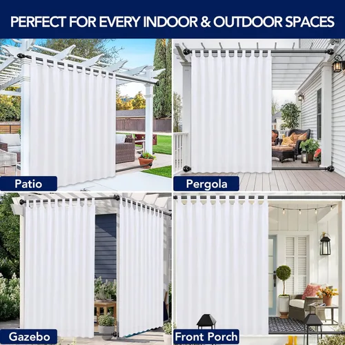 Vista 7 de PureFit Cortinas de exterior para patio desmontable, con pestañas adhesivas, impermeables, resistentes a la intemperie, a los rayos UV y a la Beige