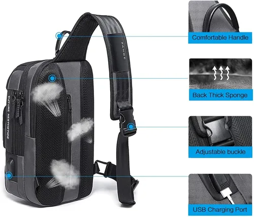 Vista 4 de Mochila tipo bandolera para hombre, bolsa de hombro impermeable con puerto USB