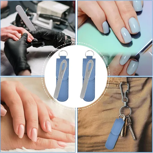 Vista 7 de Lima de uñas de metal con estuche, paquete de 2 limas de uñas para uñas naturales, limas de uñas de punta redonda de diamante, acero inoxidable