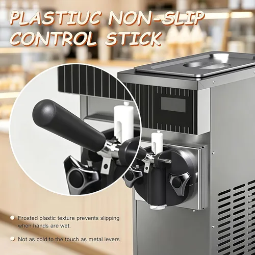 Vista 5 de Commercial Soft Ice Cream Machine, 3 Flavors Electric Soft Ice Cream Maker, Stainless Steel, 1300W LED Display, Desktop Type,15-21L/H, for Bars Gray