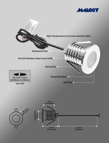 Vista 5 de MALORY Luces de piscina de bajo voltaje, acero inoxidable completo de 3 W, luz LED subacuática para estanque de natación subacuática, IP68