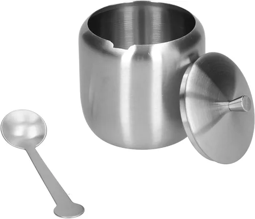 Vista 7 de LIZEALUCKY Azucarero de acero inoxidable de 12.5 fl oz con tapa y cuchara, condimento y tazón de especias, recipiente de condimentos