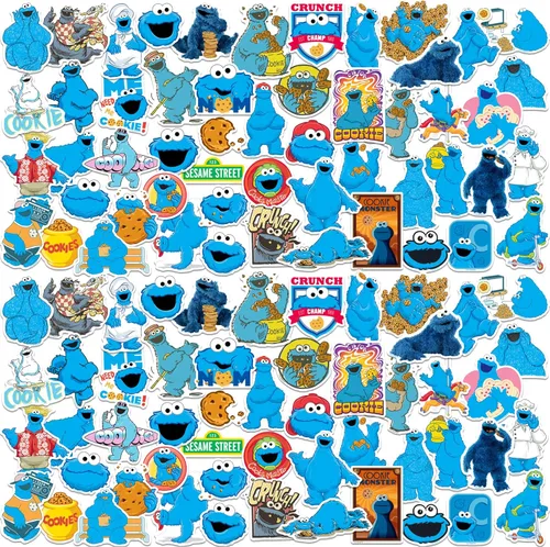 Vista 7 de Paquete de 50 calcomanías de vinilo de Monstruo de galletas de Barrio Sésamo, calcomanías grandes impermeables troqueladas para laptop, botella