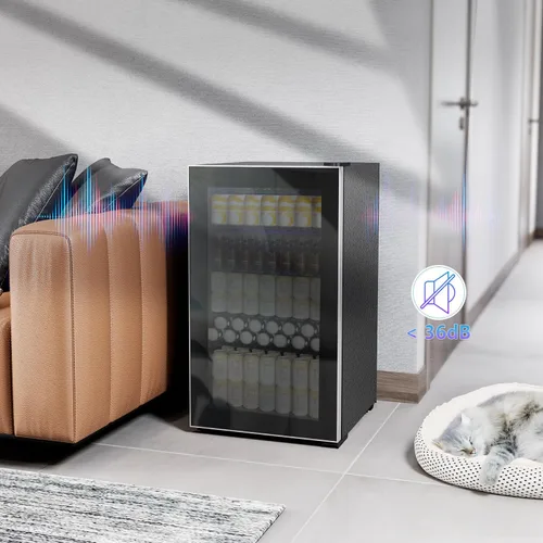 Vista 7 de Kndko Refrigerador de bebidas Mini refrigerador para 130 latas con estantes ajustables, puerta de cristal, control digital de temperatura