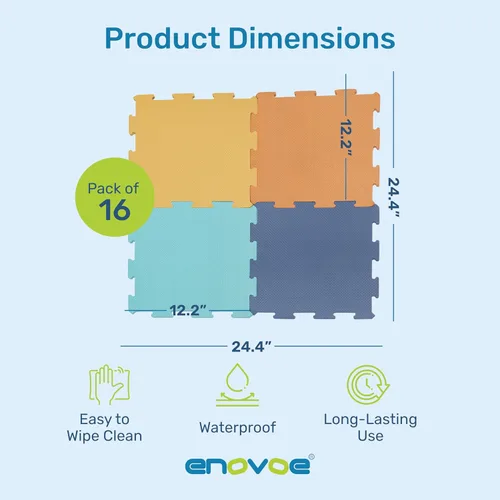 Vista 2 de Enovoe Alfombra de Juego para Bebés para Piso - Esteras de Espuma EVA Entrelazadas No Tóxicas - 16 Piezas - Alfombra de Espuma con Rompecabezas