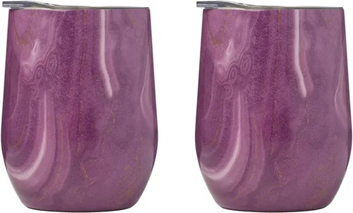 Vista 13 de Cambridge ECW3BLCB2DS Blue - Paquete de 2 vasos de vino de acero inoxidable con diseño de geoda de 12 onzas Azul