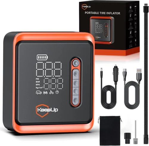 Vista 9 de Compresor de aire portátil para inflador de neumáticos, bomba de aire mejorada para automóvil con manómetro de presión de neumáticos