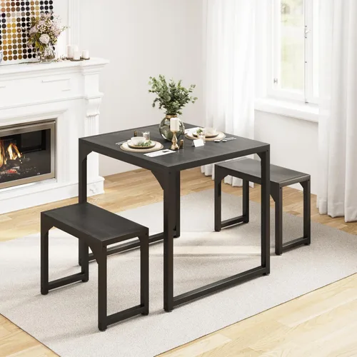 Vista 3 de Gizoon Juego de mesa de comedor para 2, juego de mesa de cocina para 2 con marco de acero, mesa de cocina con 2 bancos para espacio pequeño, diseño