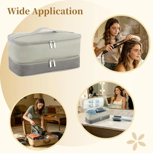 Vista 5 de Estuche de transporte de viaje para secador de pelo, compatible con Airwrap, Shark FlexStyle, Revlon Dryer, bolsa de almacenamiento de doble capa