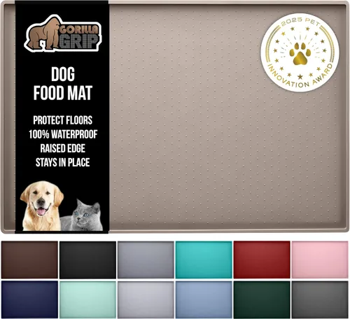 Vista 24 de GORILLA GRIP Alfombrilla para mascotas 100% impermeable con bordes elevados de silicona sin BPA, alfombrillas para comida de gatos y perros que