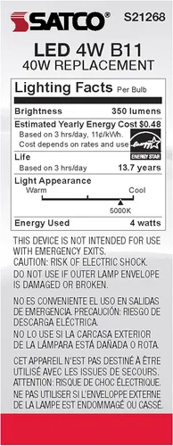 Vista 6 de Satco S21268/06 - Bombillas LED E12 de 4 W, 5000 K, clasificación de 15000 horas, regulables, paquete de 6