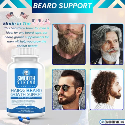 Vista 7 de Suplemento para el crecimiento de la barba, vitaminas para el crecimiento del cabello para hombres (60 cápsulas), 5000 MCG de biotina y DHT