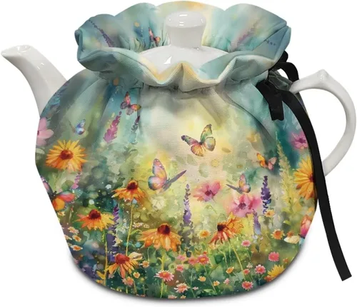 Vista 31 de Tetera acogedora funda térmica aislada para hervidor de agua, calentador de desayuno, lavable a máquina, para tetera, decoración de cocina del Verde