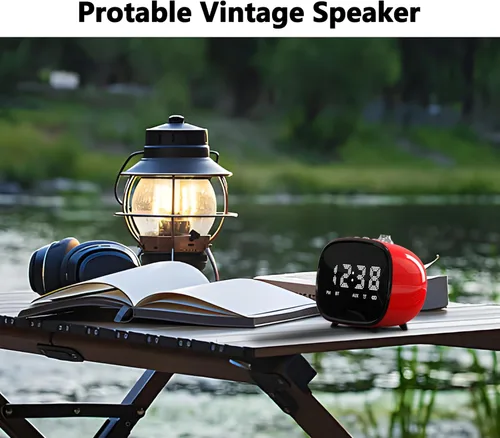 Vista 2 de iTOMA Reloj despertador retro con Bluetooth, pantalla de hora, ajuste de alarma, ranura para tarjeta TF, conector auxiliar, llamadas manos libres