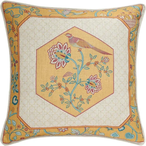 Vista 77 de patdrea Fundas de almohada de diseño floral vintage para sofá, fundas de almohada de lino marrón amarillo con patrón de pájaro y rosa, cojín
