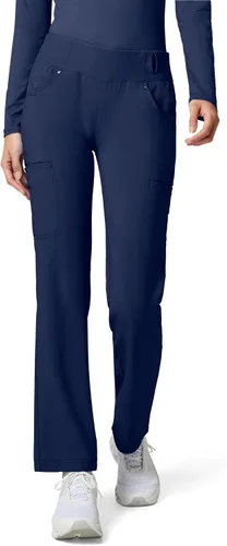 Vista 16 de Cherokee Pantalones Médicos para Mujeres de Tiro Medio Pierna Recta Pantalones de Uniforme Médico para Mujeres sin Cierre con 6 Bolsillos y Negro
