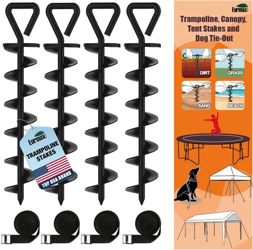 Vista 12 de Eurmax Anclajes de suelo de EE. UU., resistentes y ajustables en forma de L, estacas para trampolín, juego de columpios, casa móvil, cocheras, juego