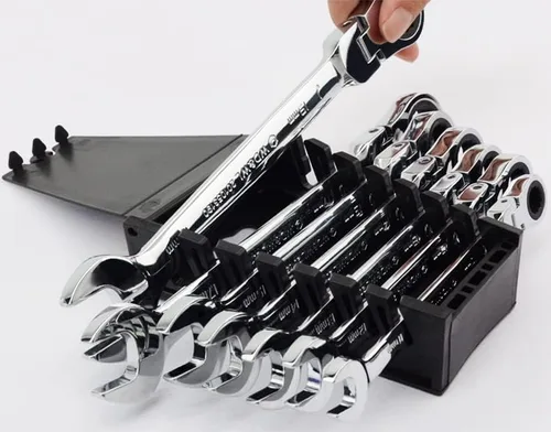 Vista 3 de Juego de llaves combinadas de trinquete métricas de cabeza flexible de 7 piezas, 0.394 in-0.748 in/pulido completo/acabado espejo