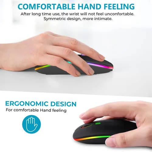 Vista 5 de Ratón inalámbrico LED, mouse silencioso inalámbrico recargable delgado, 2.4G, portátil, USB, inalámbrico, inalámbrico, con receptor USB para laptop