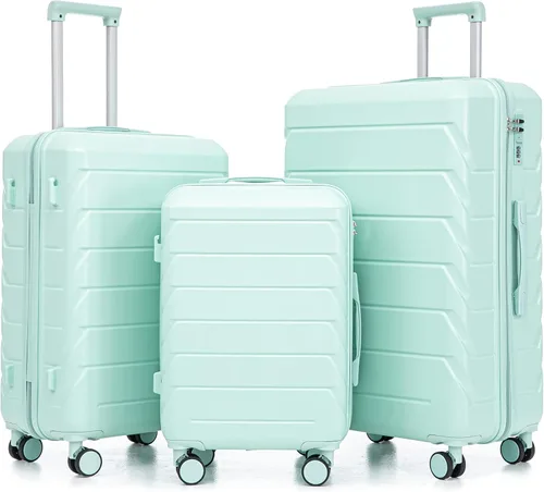Vista 151 de Merax 3 piezas expandible ABS Hardshell equipaje Sets Spinner Wheel Maleta TSA Lock Suit Case, Apertura frontal negra, Juego de 2 piezas, Maleta