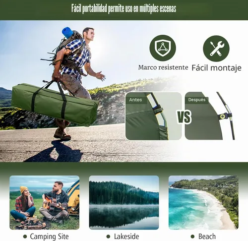 Vista 9 de Tangkula Combo de Catre de Tienda 5 en 1 con Toldo, Colchón de Aire, Saco de Dormir, Almohada, Tienda Individual Elevada con Bolsa de Transporte