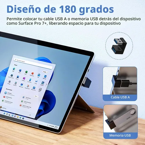 Vista 3 de Paquete de 6 adaptadores USB 3.1 de 180 grados y 90 grados
