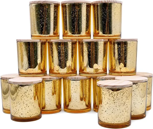 Vista 45 de SHOWIN Tarros de vela gruesos de 10 onzas para hacer velas, 15 unidades, tarros vacíos con tapas de madera para hacer velas, contenedor de muestra