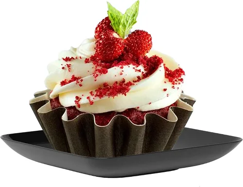 Vista 9 de Exquisite Mini platos de postre pequeños, paquete de 120 platos desechables negros de 2.4 x 2.4 pulgadas, pequeños de plástico sin BPA para bodas