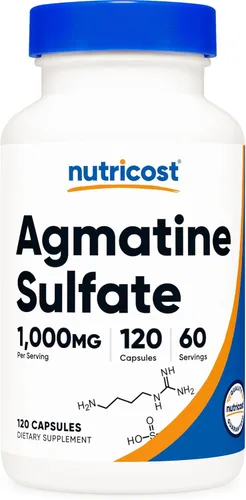 Vista 7 de Nutricost Sulfato de agmatina 1000 mg, 120 cápsulas (2 botellas) - Sin gluten, sin OMG, 500 mg por cápsula