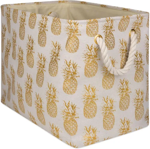 Vista 18 de DII Contenedor de almacenamiento de poliéster, colección Gold Metallic plegable con asas, grande, color blanco hueso natural