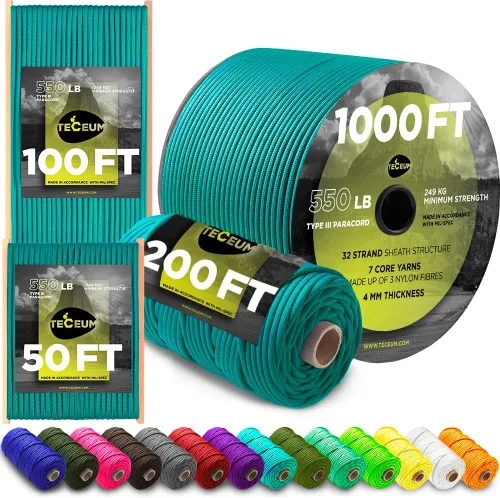Vista 41 de TECEUM - Cuerda resistente 1000 de 1000 / 200 / 100 / 50 pies, más de 40 colores, cuerda para supervivencia y campamento, cuerda de nailon