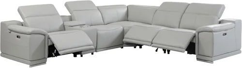 Vista 236 de BlackJack Furniture Venice - Sofá modular de cuero italiano de grano superior de 5 piezas con 3 reclinables eléctricos, reposacabezas ajustable