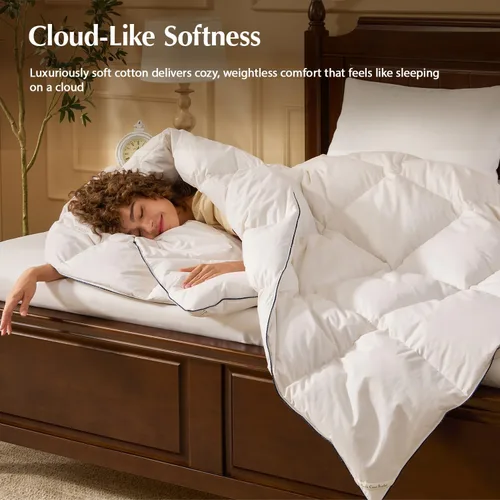 Vista 2 de Pacific Coast - Edredón de plumón de ganso y plumas tamaño King, 100% algodón extra esponjoso, color blanco, para inserto de edredón, suave