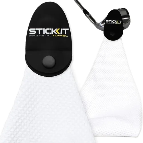 Vista 23 de STICKIT Toalla de golf magnética – Ultra absorbente con tejido de gofre de microfibra – Toalla de golf con imán para bolsas, palos y carritos – Negro