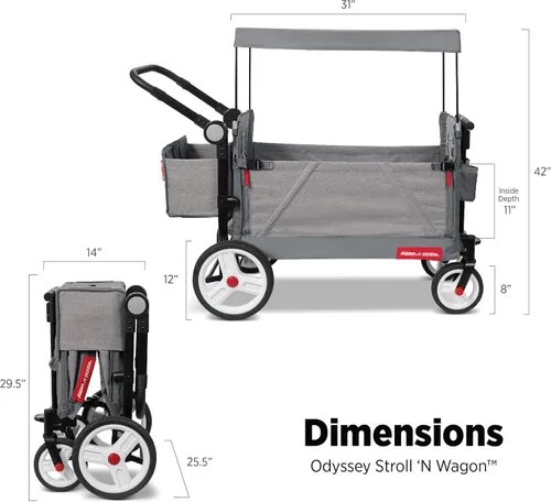 Vista 3 de Radio Flyer Odyssey Stroll N Wagon plegable con bolsa de almacenamiento, gris claro