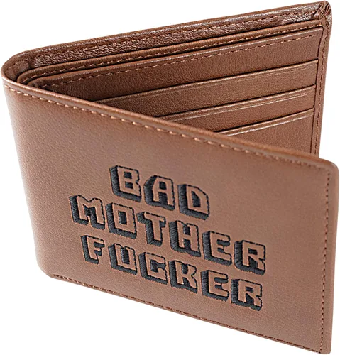 Vista 3 de Cartera plegable de cuero marrón para hombre con frase de Pulp Fiction Men's Bad Mother