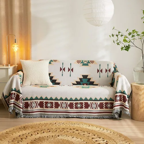 ROOMLIFE Manta Funda Azteca Bohemia para Sofá, Decoración del Hogar Estilo Granja, Fundas de Sofá para Loveseat, Sofás de 2/3 Cojines, Apta para