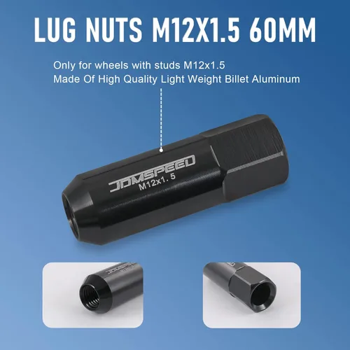 Vista 5 de JDMSPEED - Repuesto de tuercas de llanta alargadas de aluminio de 2.23 pulgadas para llantas M12 x 1.5, 20 unidades, color negro