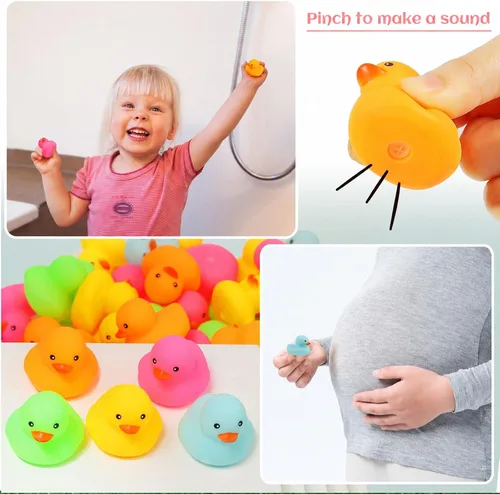 Vista 4 de 50 piezas de mini patos de goma de baño, patitos de goma multicolor a granel, mini patos que se esconden para cruceros, regalos de fiesta