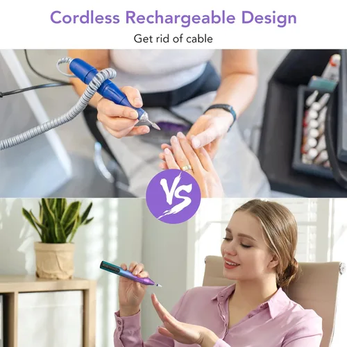 Vista 2 de Acekool - Taladro de uñas eléctrico inalámbrico, máquina de taladro de uñas recargable para uñas de gel acrílico, kit de lima de uñas eléctrica
