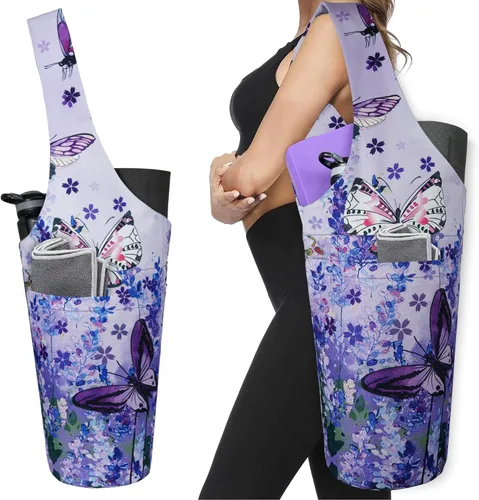 Vista 36 de Bolsa de esterilla de yoga impresa a la moda con bolsillo lateral grande y bolsillo con cremallera, bolsa larga de yoga que se adapta a la mayoría