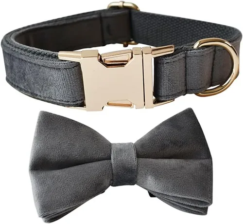 Vista 19 de Love Dream Collar de Perro con Corbatín, Collares de Terciopelo para Perro con Corbatín Desmontable y Hebilla de Metal, Collares de Corbatín Suaves