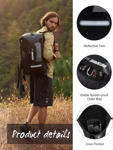Vista 3 de IDRYBAG Mochila impermeable para hombres 5.28/7.93/10.57 galones, bolsa seca flotante para kayak, mochila seca para senderismo