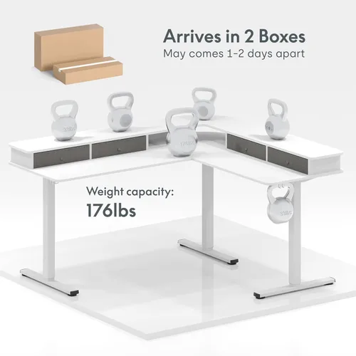 Vista 63 de FLEXISPOT Escritorio de esquina profesional con motor dual en forma de L, escritorio eléctrico de pie, escritorio de pie con altura ajustable, mesa