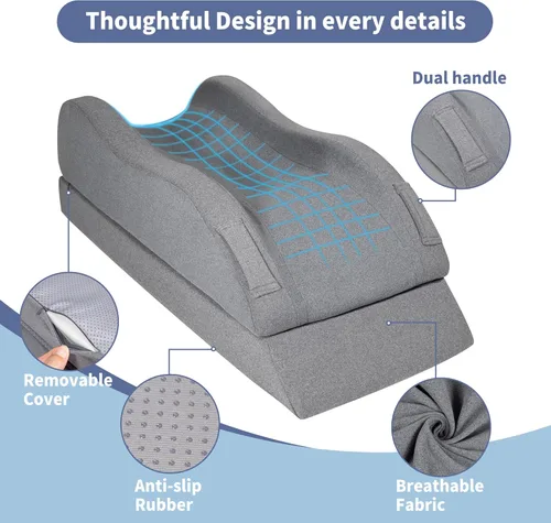 Vista 5 de Almohada de elevación de piernas para después de la cirugía, ajustes de altura, almohada de espuma viscoelástica para descanso, lesiones, hinchazón